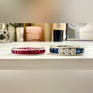PLAT 3.52ct Diamond & Sapphire Band w/ Appraisal & Ruby 2ct eternity band- Sz 6